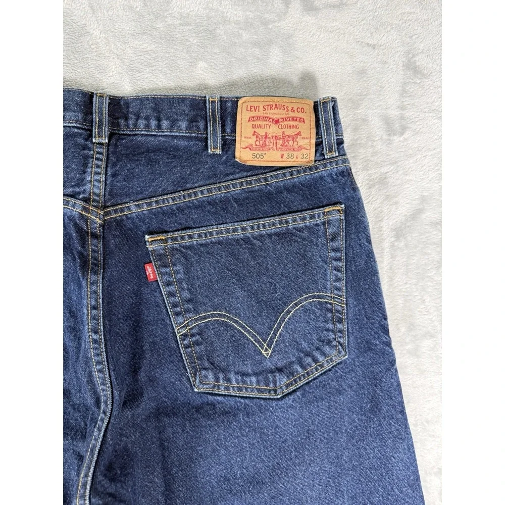 Levis 505 Jeans Mens 38x32 Blue Denim Regular Straight Fit Dark Wash